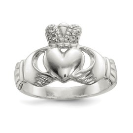 Solid 925 Sterling Silver CZ Cubic Zirconia Irish Claddagh Celtic Anniversary Ring Band Size 6
