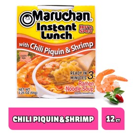 Maruchan Instant Lunch Ramen Noodles, Chili Piquin & Shrimp – Japanese-Style Instant Noodle Soup, Easy Meal Ready in 3 minutes – 2.25 Oz Cup, Pack of 12