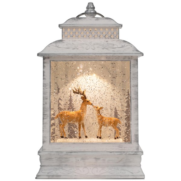 DEMDACO Distressed White Brown Deer Scene Musical LED 6 x