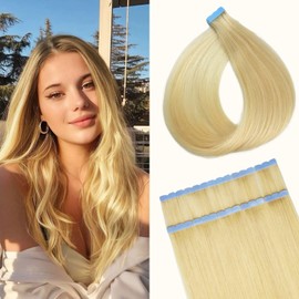 Platinum Blonde Mini Tape in Hair Extensions Human Hair Invisible Long Diy Human Hair Tape in Extensions 22 Inch Real Hair 10Pcs 22G for Girls