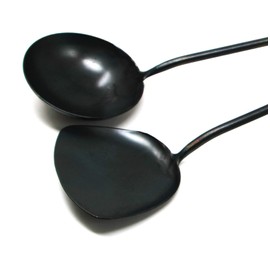 SERENITA Traditional Hand Hammered Forged Wok Ladle Spatula Set, Protects Chinese Hammered Wok. No harmful coating. Non-stick with long forged handle. 16.75 Inch