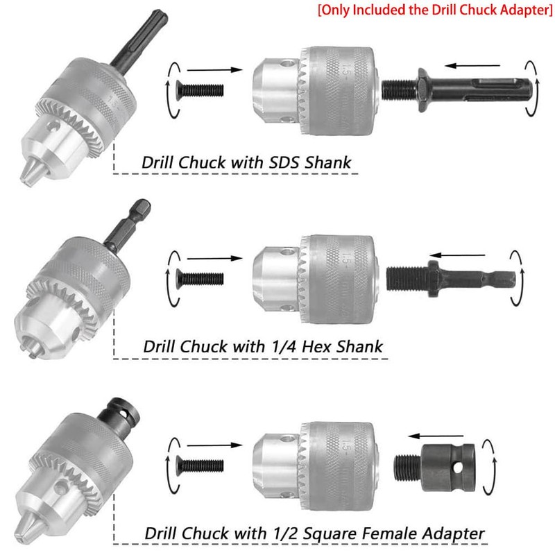 Bestgle 3Pcs 1/2-20UNF Drill Chuck Converter Adapter, SDS-Plus Hex Socket