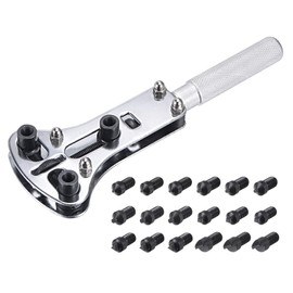 sourcing map Watch Cover Wrench Opener, 36mm Adjustable Case Remover Tool, Chrome Steel for Watch Repair with 18 Bits, Silver Tone
