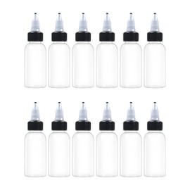 EOSAU 12Pcs 1oz Squeeze Bottles with Black Twist Top Cap, 30ml Clear Dispensing Bottles, Empty Refillable Bottle for Hair Oil Inks, Crafts, Liquids