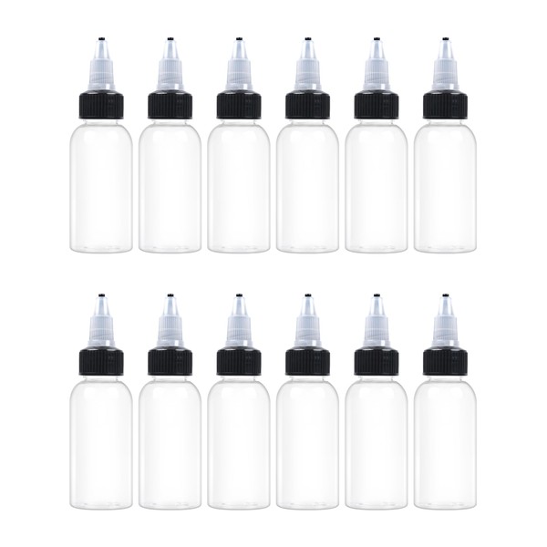 EOSAU 12Pcs 1oz Squeeze Bottles with Black Twist Top Cap,