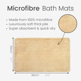 Allure Luxury Deep Pile Microfibre Bath Mat, Non-Slip, 50 x 80cm, Quick Dry & Easy Care (Beige)
