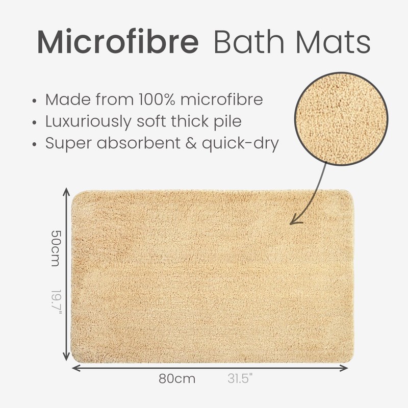 Allure Luxury Deep Pile Microfibre Bath Mat, Non-Slip, 50 x