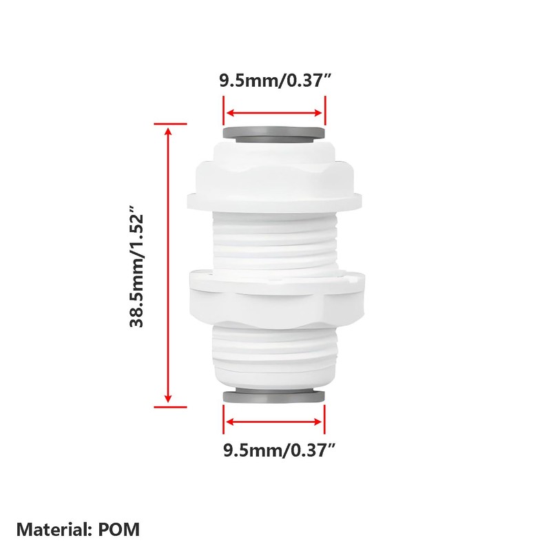 Qrity 1 Set Bulkhead Fitting, Water Filter Fitting, 1/4 Inch