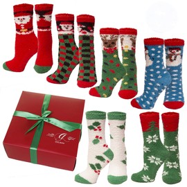 Gilbin Super Soft Fuzzy Calcetines antideslizantes, rayas, 6 pares, Christmas Colors, 4-6