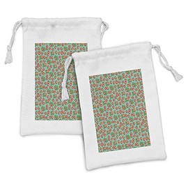 Ambesonne Spring Fabric Pouch Set of 2, Cloudberry Branches Summer Flourish Modern Abstract Illustration Print, Small Drawstring Bag for Toiletries Masks and Favors, 9" x 6", Paprika and Sea Green