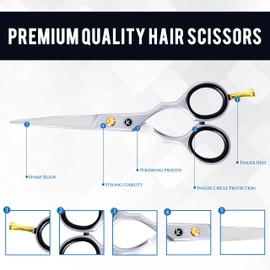K5 International Hair Cutting Scissors Professional Hairdressing Barber Shears Japanese Stainless Steel Razor Edge Scissors for Hair Salon, Men, Women and Kid’s 6 inch