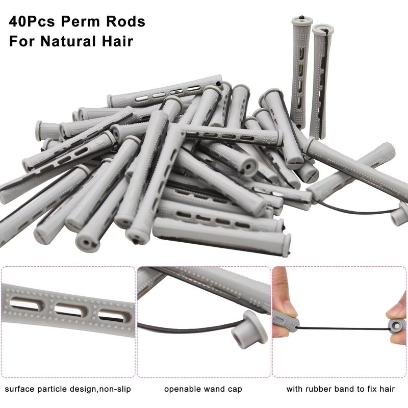 40PCS Perm Rods For Short Hair Grey Small Perm Rods