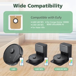 10 Pack Replacement Dust Bags for eufy L60/ L50 Hybrid Robot Vacuum with Self Empty Station, 2.5L L60/ L50 Replacement Bags for Haier H9+, Conga Home 10000, 8090 Ultra, 9090 AI Vacuum Cleaner