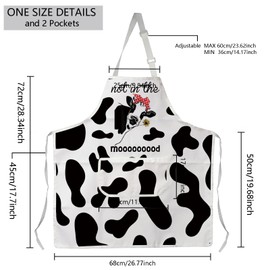 BNQL Cow Aprons Cow Lovers Gifts Funny Cow Print Bib Apron with Pockets Black and White Cow Pattern Apron Farm Animal Apron (not in the mooooooood)