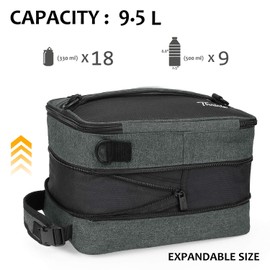 Tirrinia Expandable Insulated Lunch Bag for Men Women – Leakproof Reusable Cooler LunchBox for Kids & Adults with Shoulder Strap, Perfect for Work, School, Office, Travel,Charcoal