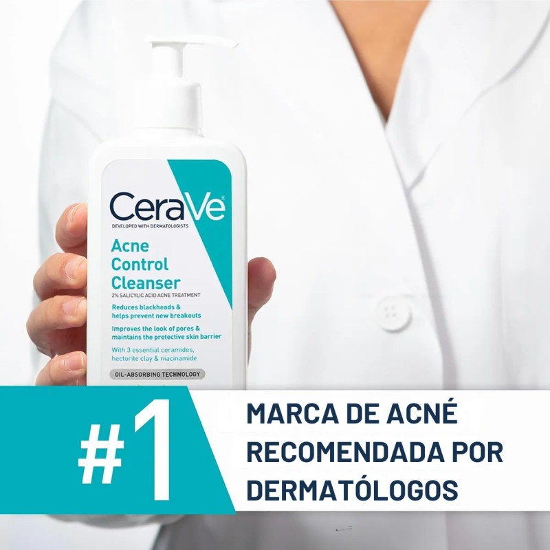 Jabon Cara Cerave Cleanser Acné Gel Control Puntos Negros Oleosidad