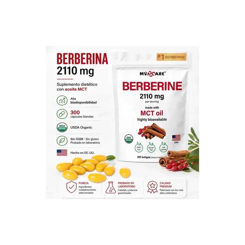 Berberina De 300 Cápsulas Blandas De 500mg *4 Pure Berberine