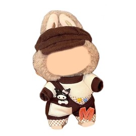 3-Piece Handcrafted Doll Clothes Set- Compatible with 5.91-6.7inch (15-17cm) Dolls as Accessories Only, Premium Dolls Outfit with Accessories, Handmade Cap, T-Shirt, Pants (Brown)