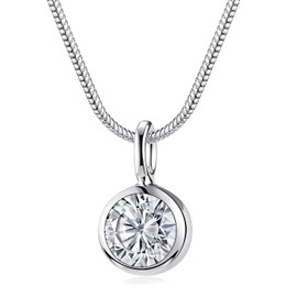 MATERIA by Matthias Wagner Round Cubic Zirconia Pendant 925 Silver with Necklace for Women, Sterling Silver, Cubic Zirconia
