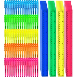 200 Pcs Back School Supplies Kit for Kids Include100 Pcs 12 Inch Plastic Rulers 100 Pcs Assorted Colors Highlighters for Classroom Home Charity Donation Supplies (200)