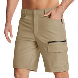 KEFITEVD Men's Quick Dry Climbing Shorts Multi-Pockets Cargo Pants Breathable Camping Shorts, 36, Khaki