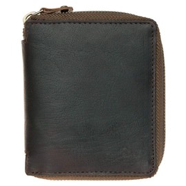 FLW Men's Small Oiled Brown Zip Around Natural Leather Wallet without Logos, brown