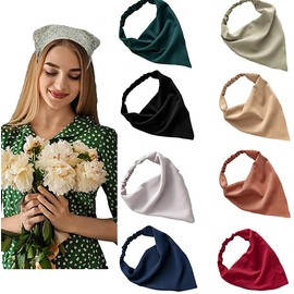 Elastic Hair Scarf Headbands for Women Solid Bandana Headbands Chiffon Head Kerchief Boho Scarf Bandanas with Hair (8 Colors Solid A)