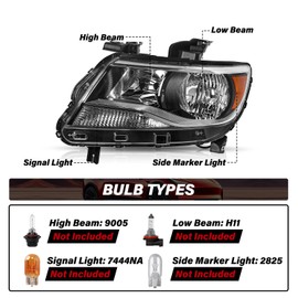 Bingbingmotor BRYGHT Fits for 2015-2022 Chevy Colorado Headlight Assembly NO FOGGING 15-22 OE Style Replacement 4 Door Halogen Type Left Driver Side, Chrome Housing & Amber Reflector