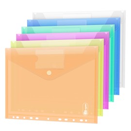 24 Pack Plastic Wallets A4, Binder Folder with Plastic Wallets,A4 Clear Document Wallets, Envelopes Wallets Folders with Pocket/Hook and Loop Closure, 11 Hole Ring Binder Punched Plastic Folde