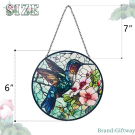 Hummingbirds with Flowers Suncatcher Indoor/Outdoor Stained Glass Window Hanging - Hummingbird Decorations Suncatchers for Window - Decoration for Home Garden Bird Lovers Women