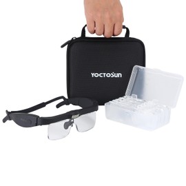 YOCTOSUN Magnifying Headset with 3 LED Lights, Storage Case, Head Strap and 5 Detachable Lenses 0.75X,1.25X,2.0X,3.0X 4.0X, Magnifying Glasses for Close Work, Jewelry, Hobby