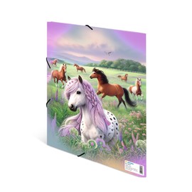 HERMA Portfolio Folder A4 Horse World, Cardboard Corner Folder with Nursery Motif, Elastic Band, Inner Flaps and Inner Print for Boys, Girls and Children