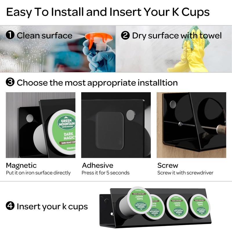LifeMoreasy K Cup Holders, Acrylic Coffee Pods Organizer Stand Magnetic