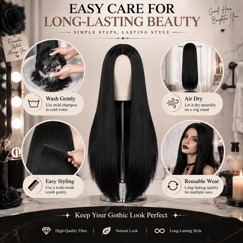 Halloween Long Black Straight Wig for Women - Halloween Fancy