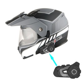 1Storm New Motorcycle Modular Flip up Full Face Helmet Dual Visor: HJK910 DSPORT Race White + Motorcycle Bluetooth Headset