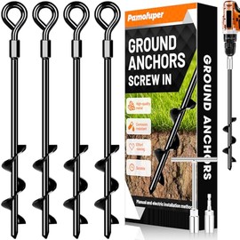 Anclajes de tierra con tornillo Anclajes de cama elástica Anclajes de tierra de alta resistencia, estacas para tienda de campaña, carpa, toldos, cobertizos, juegos de columpio, revestimiento negro