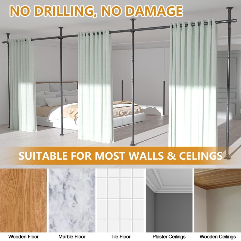 Room Divider Curtain Rod No Drilling for Wide Space, Adjustable