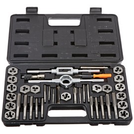 Drill America 40 Piece Carbon Steel Tap and Die Set with Hex Dies (#4 - 1/2 " NC and NF), DWT Series
