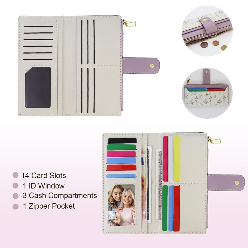 AdiStylinno Womens Wallet, Large Capacity Long Thin Ladies Wallet, PU