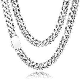FEEL STYLE Cuban Link Chain for Men Women - Stainless Steel Cuban Chain Necklace - Silvr Mens Chain Necklaces Miami Curb Chain Necklace - 10mm Cuban Chain Hip Hop Jewelry 24Inch