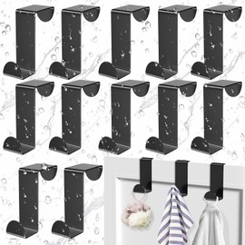dcas Pack of 12 Door Hooks, Stainless Steel, Black Hooks, Door Hanger, Multifunctional Door Hook, Reversible Hook, Suitable for Kitchen, Living Room, Bathroom