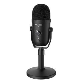 Faunow Microphone, Condenser Microphone, USB Microphone, Unidirectional, PC Microphone, Mute Button, Noise Reduction, Microphone Stand, LED Indicating Light, Volume Control, Game Play, Skype, Home Work, Youtube Live Broadcasting, Compatible with Windows,