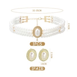 SIKAMARU 1 Multi-Layered Pearl Necklace and 1 Pair of Earrings, Vintage Imitation Pearl Jewelry, Ele Jewelry, Clothing Accessories, Fashion Jewelry