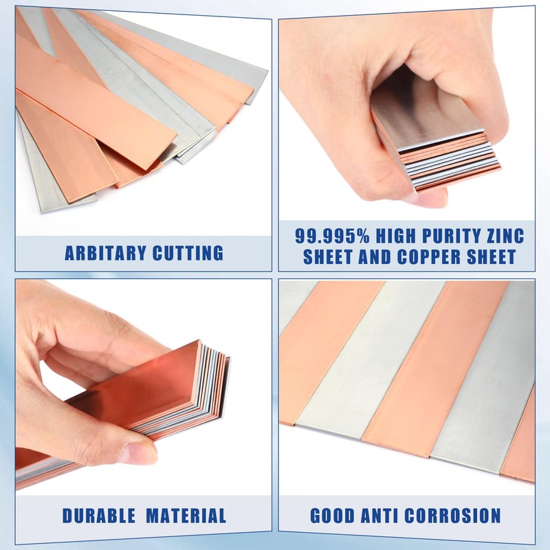 Zonon 12 Pcs Pure Copper Zinc Anode Sheet 99.9% High
