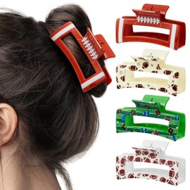 PANTIDE 4Pcs Football Hair Claw Clips for Women Girls - Sport Game Day Rectangle Nonslip Clips Hair Accessories for School Daily Football Party Favor Small Gifts Strong Hold for Thin Thick Curly