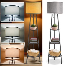 NEFELIBATE Floor Lamp with Shelves, Modern Standing Lamp with 3 Color Temperature LED Bulbs, Corner Floor Lamps for Living Room & Bedroom, Lamparas Elegantes para Sala (Gray Lampshade, 1)