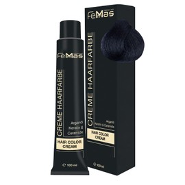 FemMas Hair Colour, Professional Cream Hair Colour with Argan Oil, Keratin & Ceramides, as Permanent Hair Colouring or Tint for Radiant, Durable Colour Results, Blue Black 1.1, 100 ml