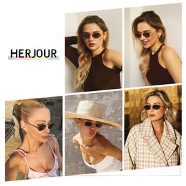 HERJOUR Oval Trendy Retro sunglasses Double bridge for women men 90S Narrow Vintage Small Sunnies AR81048