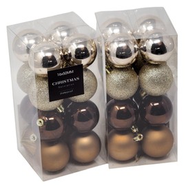 Earth Tones Christmas Baubles - Brown, Gold & Champagne - 5 cm - Set of 32