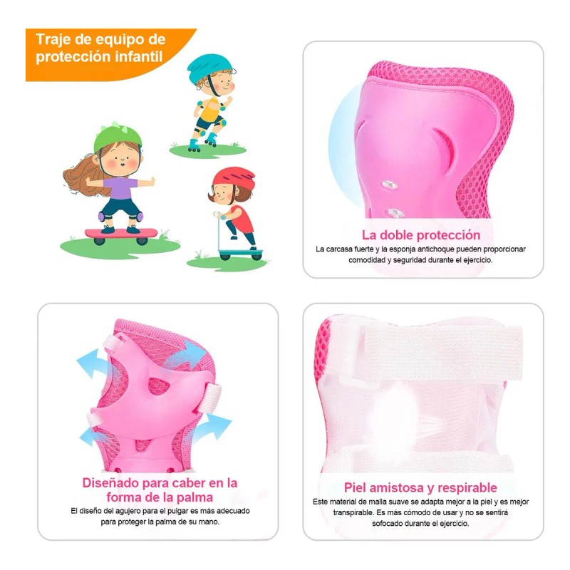 7pzas Kit De Proteccion Rodilla Codo Mano Patinaje Para Niño